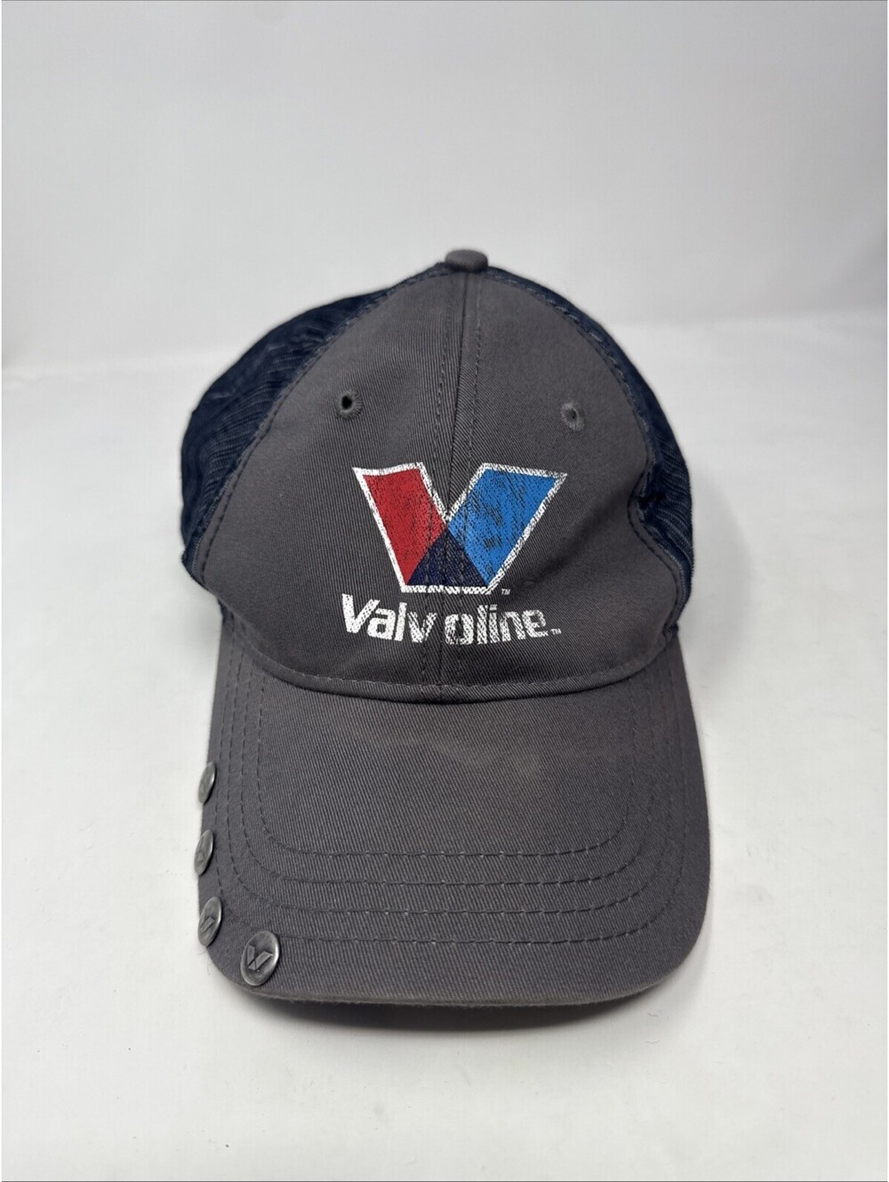 Valvoline Men's Gray Mesh Back Trucker Hat Cap Adjustable Cotton Logo Studs
